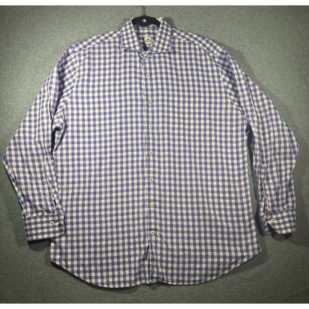 Peter Millar Men's Purple White Gingham Check Cotton Button-Up Shirt XL
